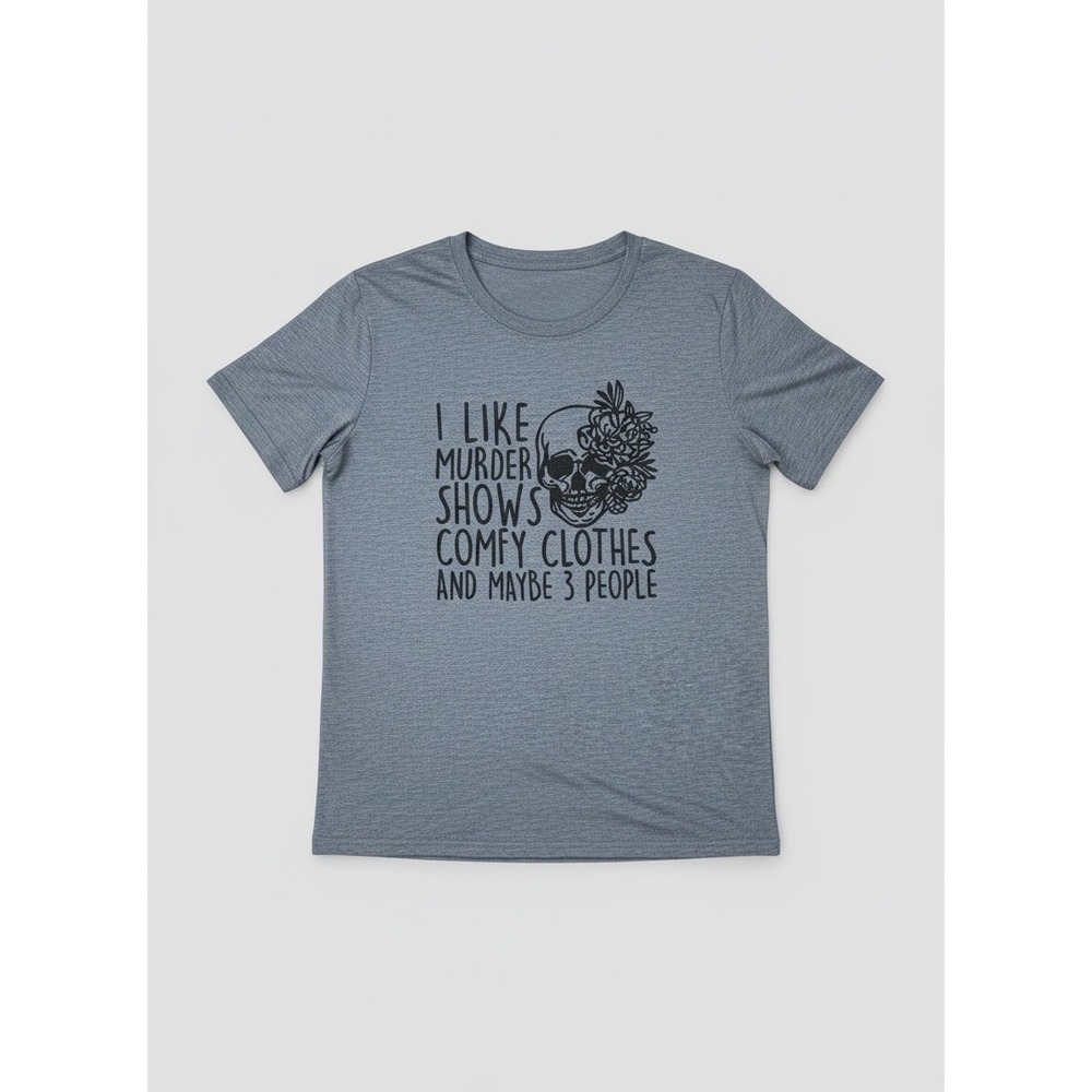 Floral Skull Graphic Quote T-Shirt Heather Blue Shirt Size Large True Crime